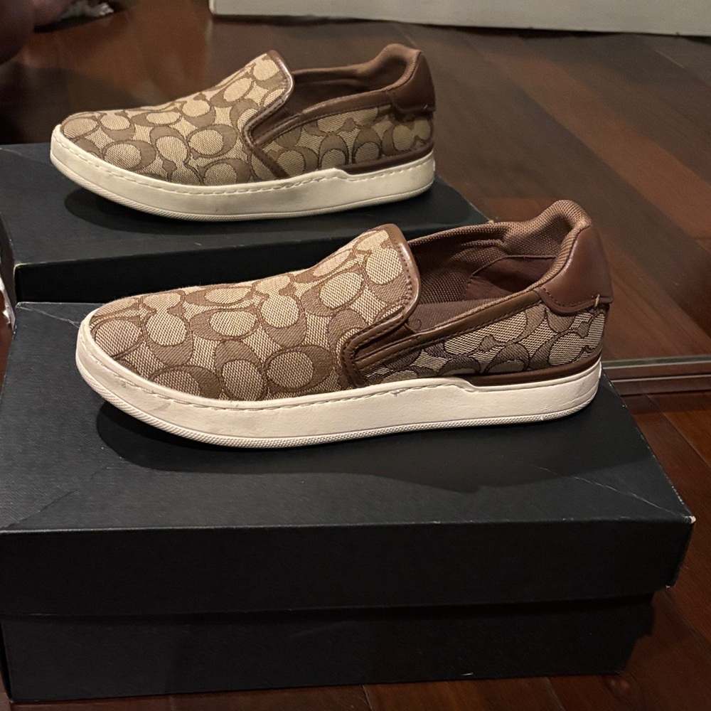 Coach Brown and Tan Slip-On Loafers